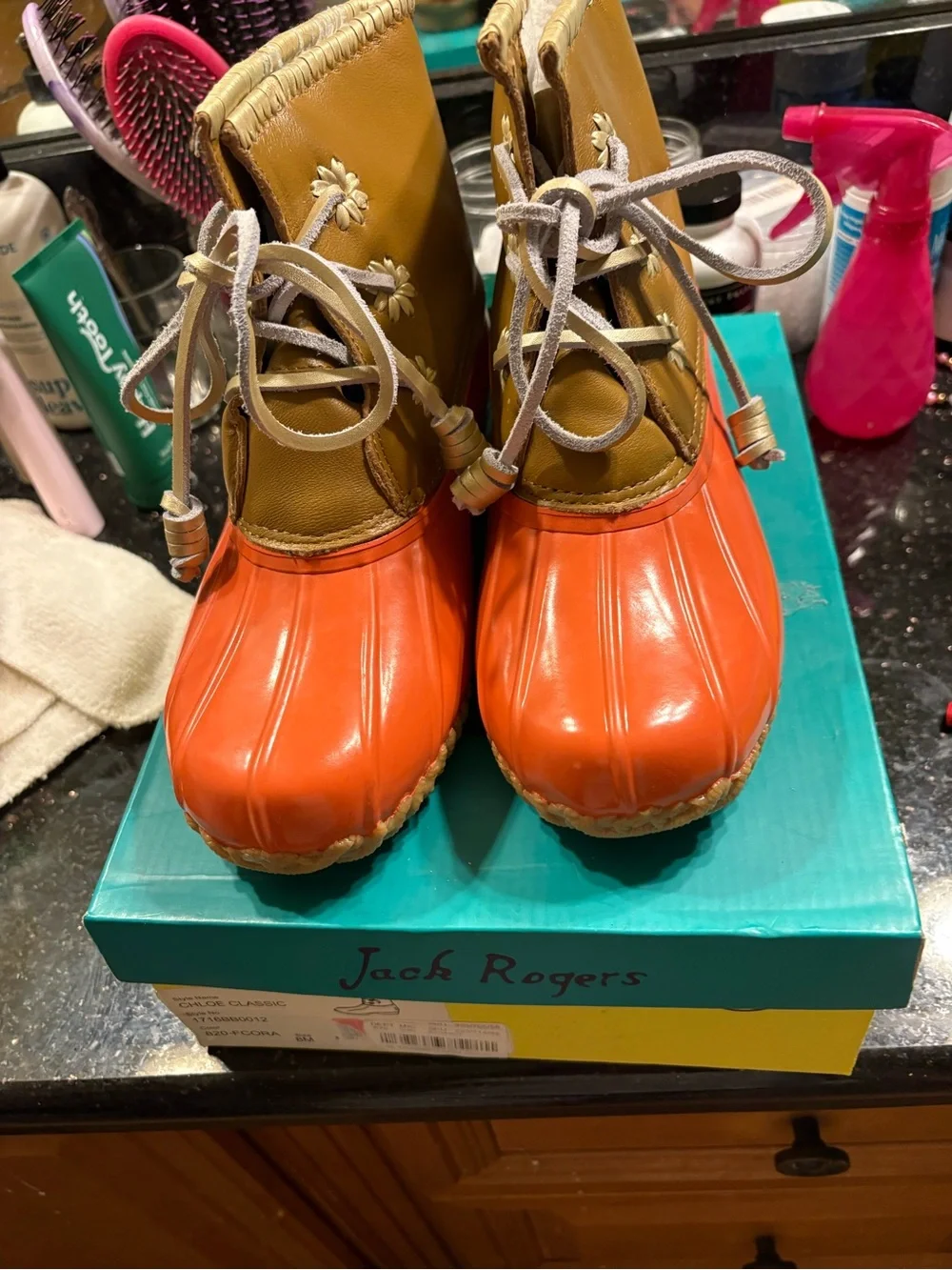 Jack Rogers Orange & Tan Duck Boots